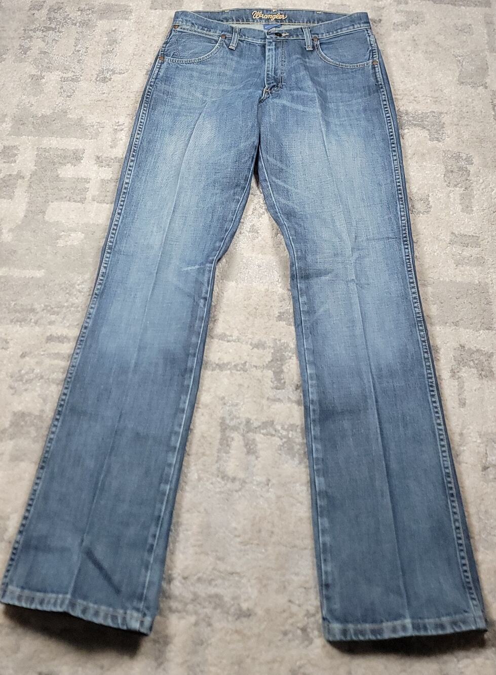 Wrangler Mens Retro Slim Fit Bootcut Laundered Starched Blue Denim Jeans 33x34